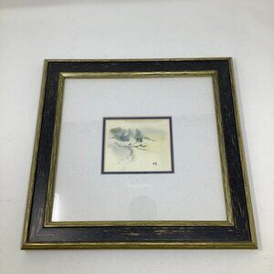Framed miniature art snowy scene cabin woods signed unknown artist